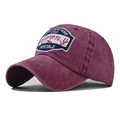 Detail of vintage washed burgundy cotton cap with embroidered New York 1865 patch - Adjustable / Washed Wine Red