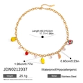 Gold stainless steel necklace featuring colorful fruit charms and bead accents - Multi-Fruit Charm Necklace (JDN0212037)