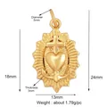 Gold plated brass pendant with sunburst design, heart and cross symbols, 24mm height - Dark Purple M142680-Gold Heart Cross