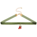 Green velvet Christmas choker necklace with a small red holiday stocking pendant - Christmas Sock Style (Dark Green)
