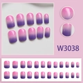 Unghie finte corte tonde con sfumatura rosa e viola e una finitura lucida - Stile Corto Sfumato Rosa Viola Lucido (W3038【配胶水】)