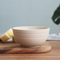 Beige round plastic fruit bowl with textured finish and decorative ring pattern - Beige-13CM Bowl