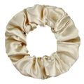 Champagne gold satin scrunchie with a soft silk-like texture and classic pleated design - Ivory