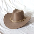 Brown faux suede western cowboy hat featuring golden braided rope and side air vents - M / Deep Beige