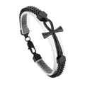 Pulsera de doble cadena trenzada en acero inoxidable negro con símbolo de la cruz egipcia - Negro