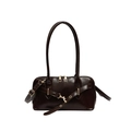 Vintage dark brown patent leather bowling bag with gold hardware and top handles - Brown