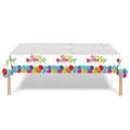 Wit wegwerp plastic tafelkleed met kleurrijke ballonnen en Happy Birthday tekst - Verjaardagsballon / 137x274cm