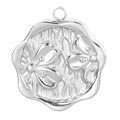 Macro shot of 304 stainless steel hexagonal pendant with insect relief and vertical texture - Silver