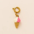 18K vergoldeter Edelstahl-Eiswaffel-Anhänger mit rosa und weißem Emaille-Charm-Design - Hörnchen Anhänger / Mehrfarbig