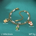 Pulsera de doble capa de acero dorado con dijes de renos y bastones de caramelo de Navidad - Estilo Reno Bastón de Caramelo (KB207744-ZLA)