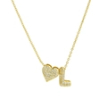 Golden balloon heart and letter L pendant necklace with sparkling zircon pavé stones - Letter L