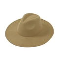 Elegant camel wide brim wool fedora hat with classic flat brim and vintage jazz style - One Size / Beige