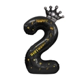 Black 40-inch number 2 foil balloon with silver crown and gold Happy Birthday print - Bronzing Crown Number 2 / Black