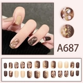 Short coffee marble press-on nails with gold leaf and shell accents for autumn winter - Coffee Marble Smudge Design (A687 Glue Style)