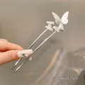 Épingle à cheveux papillon argentée avec pampilles pour chignons élégants de style vintage - 15cm Papillon Lisse Argenté (108#)