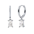 Elegant S925 sterling silver hoop earrings with rectangular clear zircon stones - White Rectangle