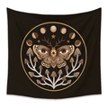 Arazzo bohémien con falena e fasi lunari e funghi su sfondo nero decorativo - LK161261-Falena con Occhi / 73X95CM/Tessuto Spazzolato