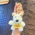 Cute white plush puppy keychain wearing a yellow coat with duck embroidery - Duck
