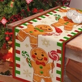 Camino de mesa navideño de lino con diseño de hombre de jengibre y copos de nieve - Hombre de Jengibre Rojo Verde