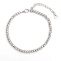 Adjustable silver stainless steel beaded bracelet with a heart tag and lobster clasp - 4mm/Lobster Clasp Adjustable / Silver