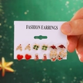 Set of 6 Christmas stud earrings featuring reindeer, Santa hats, and festive gift boxes - 03 KC Gold (6 Pairs Set)