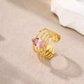 Adjustable gold plated stainless steel ring with five bands and marquise pink zircon - Gold-Pink Zirconia (Marquise)