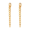 Elegant gold-plated stainless steel long Figaro chain earrings with round hoops - Long Figaro Chain / Gold