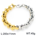 Two-tone 11mm stainless steel link bracelet in gold and silver finish with lobster clasp - Gold Silver Bicolor Curved Chain (KB207211-Z)