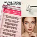 Glue-free fish tail false eyelashes set with transparent band for natural volume look - Glue-free Six Rows Fishtail