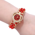 Red heart-shaped quartz watch with woven strap and gold chain detail for women - Red Heart Style (A3)