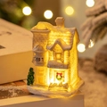 LED Christmas resin house miniature with GIFT text and warm light snow texture - Style F