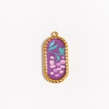 Detail of an oval titanium steel pendant with purple enamel and floral motifs - Purple Flowers, Fruits & Leaves (Style 7)