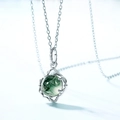 Collana in argento S925 con pendente sferico in agata muschiata verde su catena fine - Oro Bianco Argento Spesso (Con Catena) / Argento 925