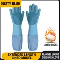 Blue waterproof silicone pet grooming gloves with long fleece lining and massage bristles - Haze Blue (Extended Plush Lined)