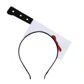 Detailed view of Halloween headband featuring creative horror bloody knife through head design - Kitchen Knife Prop Headband