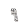 Minimalist silver steel ear stud with three vertical sparkling round zircons - Triangle / White Gold