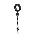 Black punk clip-on earring featuring stainless steel chain with cone and triangle charms - Style 14