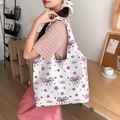 White canvas tote bag featuring cute purple rabbit pattern and spacious shoulder strap - White Canvas Cute Rabbit