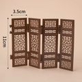 Miniature dark brown folding screen ornament with detailed carving and 11cm height - Plastic Square Screen