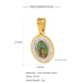 Maagd Maria hanger van 316L goud roestvrij staal met witte zirkoon rand - Geschilderde Maagd Maria Ovale Hanger