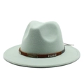 Detail of mint green fedora hat featuring a brown leather band with metal studs - M(56-58cm) / Mint Green