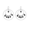 Silver double hoop earrings with black teardrop beads in a minimalist french style - Silver Black