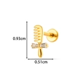 Golden comb stud earring with inlaid cubic zirconia and detailed size measurements - Small Comb Shape (T2584-3#) / Gold