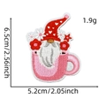 Detail view of pink gnome embroidery patch with measurements 6.5cm by 5.2cm - Style 6 (Coffee Cup Dwarf)