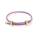 Adjustable purple braided steel wire bracelet with gold-tone sliding metal buckles - Purple