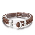 Bracciale da uomo in pelle intrecciata marrone con chiusura ad ancora d'argento - Pelle Marrone Fibbia ad Ancora Argento (KB66284-BD) / 19cm