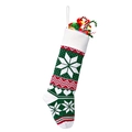 Knitted Christmas stocking with red, green and white snowflake patterns and hanging loop - Style 3 (Classic Red Green Snowflake)