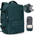 Dark green travel backpack with USB port and suitcase-style opening design - Vertical Single Zipper / Teal