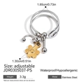 Adjustable silver layered paperclip ring with golden flower charm in 18K gold plated steel - Flower Charm Style (JDR0305037-PS)