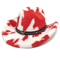 Détail macro du chapeau de cowboy à motif vache avec lanière en cuir et tête de taureau - M (56-58cm) / Couronne Droite Rouge